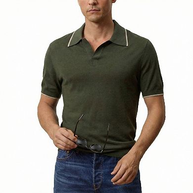 Men's Knit Short Sleeve Polo Shirt, Tipped Collar Casual Top