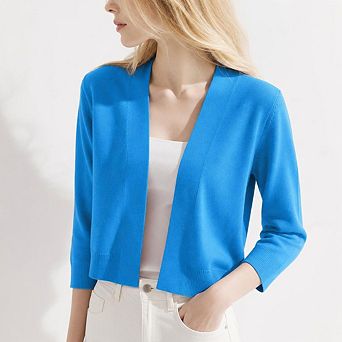 Women's Open Front Cropped Bolero Shrugs Casual Lightweight Knit 3/4 Sleeve Short Cardigan Sweaters