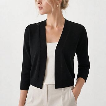 Women's Open Front Cropped Bolero Shrugs Casual Lightweight Knit 3/4 Sleeve Short Cardigan Sweaters