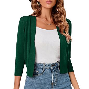 Women's Open Front Cropped Bolero Shrugs Casual Lightweight Knit 3/4 Sleeve Short Cardigan Sweaters