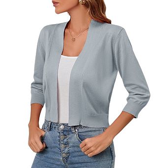 Women's Open Front Cropped Bolero Shrugs Casual Lightweight Knit 3/4 Sleeve Short Cardigan Sweaters