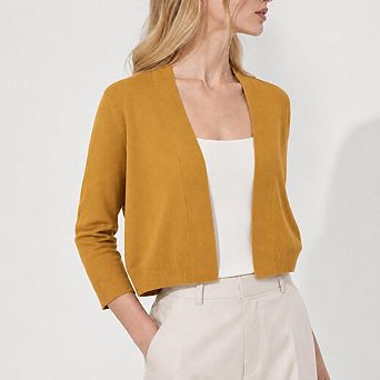 Women's Open Front Cropped Bolero Shrugs Casual Lightweight Knit 3/4 Sleeve Short Cardigan Sweaters