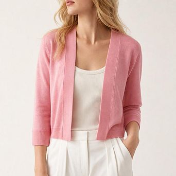 Women's Open Front Cropped Bolero Shrugs Casual Lightweight Knit 3/4 Sleeve Short Cardigan Sweaters