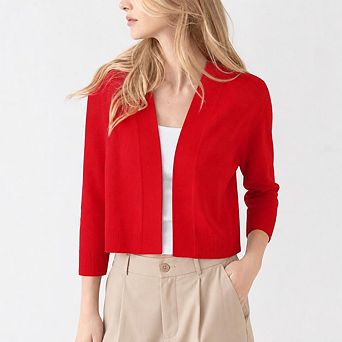 Women's Open Front Cropped Bolero Shrugs Casual Lightweight Knit 3/4 Sleeve Short Cardigan Sweaters
