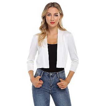 Women's Open Front Cropped Bolero Shrugs Casual Lightweight Knit 3/4 Sleeve Short Cardigan Sweaters