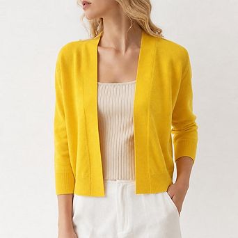 Women's Open Front Cropped Bolero Shrugs Casual Lightweight Knit 3/4 Sleeve Short Cardigan Sweaters