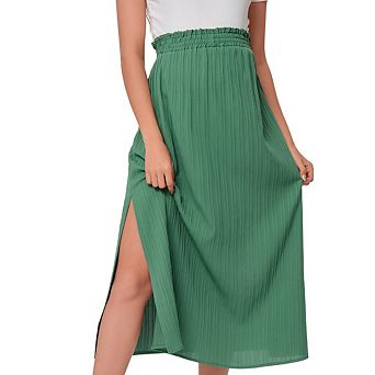Women's Stylish Casual Elastic High Waist Slit Hem a‑Line Half Skirt Relaxed Daily Wear Skirt