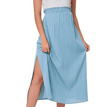 Women's Stylish Casual Elastic High Waist Slit Hem a‑Line Half Skirt Relaxed Daily Wear Skirt