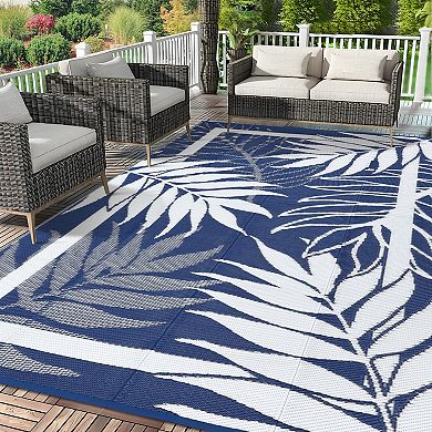 Modern Outdoor Black Brown Plastic Rug Area Mat for Garden, Patio, Backyard, Camping, Picnic