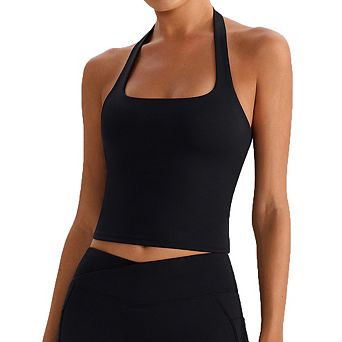 Women's Halter Neck Cropped Tank Top Square Neck Fitted Casual Workout Daily Wear