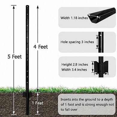 10-Pack Heavy Duty U Metal Fence Posts, Easy-Install for Garden Farm, No Dig Fence Post