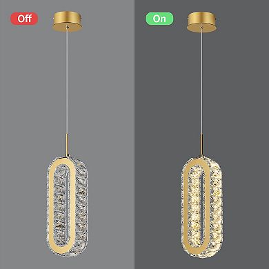 ZLAIQB 1-Light Chrome Oval Crystal Modern 14.56in Pendant Light