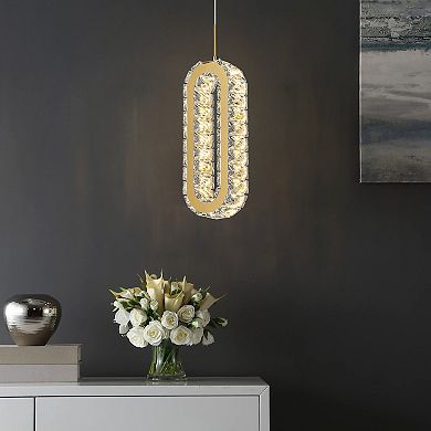 ZLAIQB 1-Light Chrome Oval Crystal Modern 14.56in Pendant Light