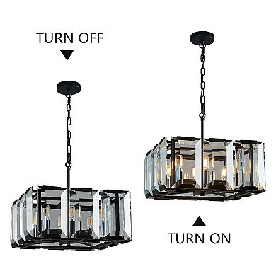 ZLAIQB 8-Light Black Crystal Rectangle Farmhouse Semi Flush Mount 17in Pendant Light