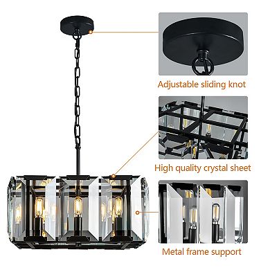 ZLAIQB 8-Light Black Crystal Rectangle Farmhouse Semi Flush Mount 17in Pendant Light