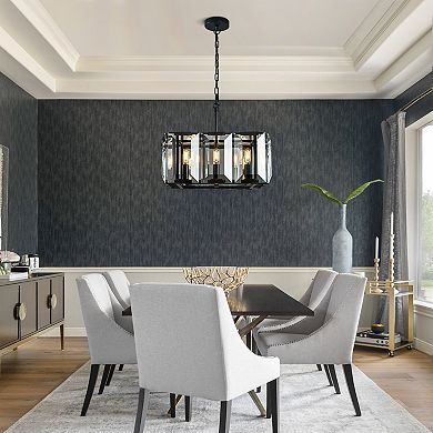 ZLAIQB 8-Light Black Crystal Rectangle Farmhouse Semi Flush Mount 17in Pendant Light