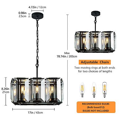 ZLAIQB 8-Light Black Crystal Rectangle Farmhouse Semi Flush Mount 17in Pendant Light