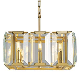 ZLAIQB 8-Light Crystal Rectangle Farmhouse Semi Flush Mount 17" Pendant Light