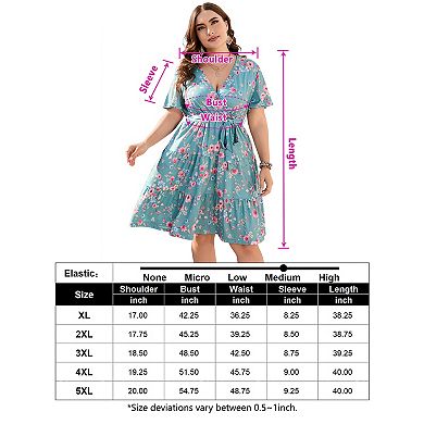 Women's V-Neck Wrap Tiered Mini Dress, Belted Casual Dress