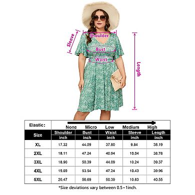 Women's V-Neck Flutter Sleeve Mini Dress, Elastic Waist Casual Dress