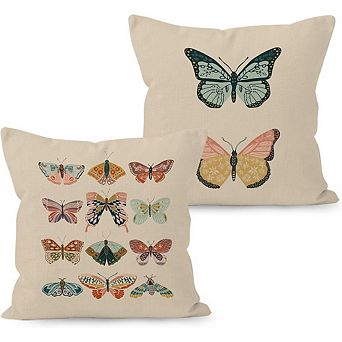 Boho Butterfly Linen Throw Pillow Covers Set of 2 Decorative Cushion Cases