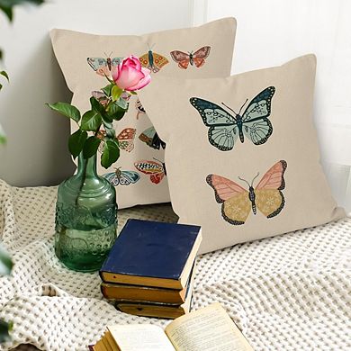 Boho Butterfly Linen Throw Pillow Covers Set of 2 Decorative Cushion Cases