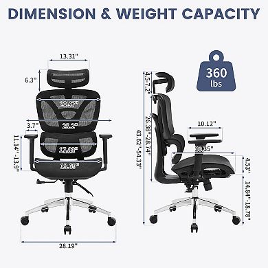 High Back Executive Mesh Office Chair, 3-Level Tilt Swivel Desk Chair with 3D Headrest & 4D Armrests