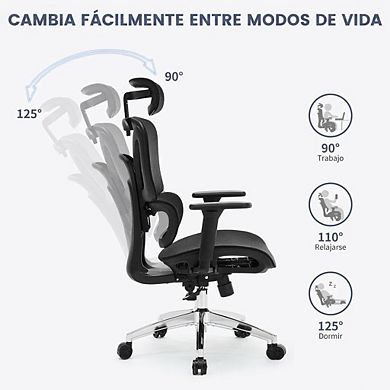 High Back Executive Mesh Office Chair, 3-Level Tilt Swivel Desk Chair with 3D Headrest & 4D Armrests
