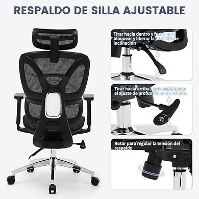 High Back Executive Mesh Office Chair, 3-Level Tilt Swivel Desk Chair with 3D Headrest & 4D Armrests