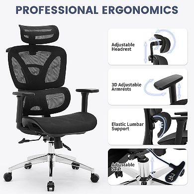 High Back Executive Mesh Office Chair, 3-Level Tilt Swivel Desk Chair with 3D Headrest & 4D Armrests
