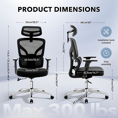 Adjustable Ergonomic Mesh Office Chair, High Back Swivel Rolling Task Chair with Lumbar Support
