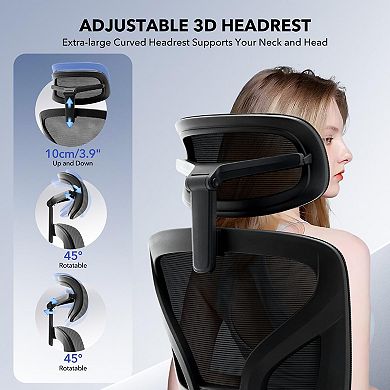 Adjustable Ergonomic Mesh Office Chair, High Back Swivel Rolling Task Chair with Lumbar Support