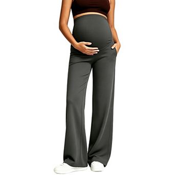 Maternity Wide Leg Yoga Pants, Over Belly High Waist Lounge Trousers with Pockets for Pregnancy