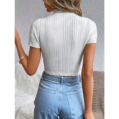 Women's Short Sleeve Mock Neck Cable Knit Crop Top for Casual Outings