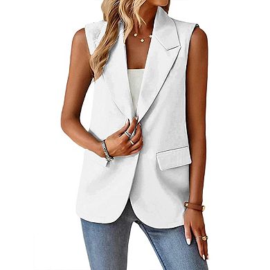 Sleeveless Blazer Vest for Women Summer Casual Lightweight Open Front Office Jackets with Pockets