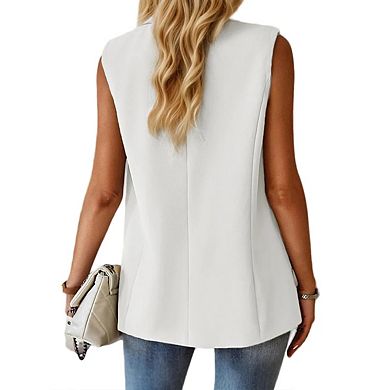 Sleeveless Blazer Vest for Women Summer Casual Lightweight Open Front Office Jackets with Pockets