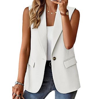 Sleeveless Blazer Vest for Women Summer Casual Lightweight Open Front Office Jackets with Pockets