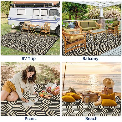 Outdoor Rug Waterproof Reversible Patio Rug Plastic Straw Area Rug