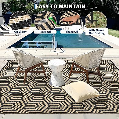 Outdoor Rug Waterproof Reversible Patio Rug Plastic Straw Area Rug