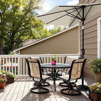 9FT Patio Umbrella - Half Umbrella Outdoor with Solar LED Lights and Smooth Crank Lift