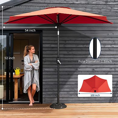 9FT Patio Umbrella - Half Umbrella Outdoor with Solar LED Lights and Smooth Crank Lift