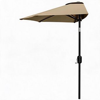 9FT Patio Umbrella - Half Umbrella Outdoor with Solar LED Lights and Smooth Crank Lift