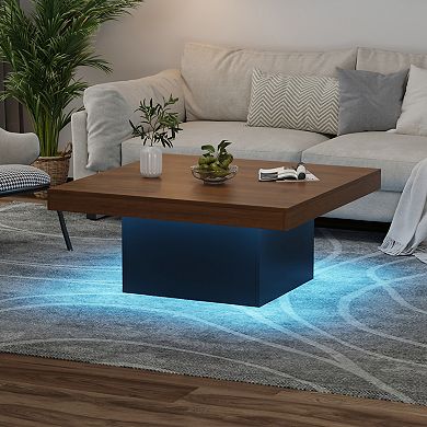 Modern 35" Square Coffee Table, 16-Color LED Light Accent Table, Practical Cocktail Table for room