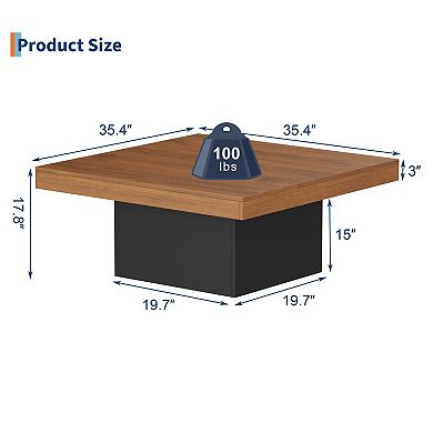 Modern 35" Square Coffee Table, 16-Color LED Light Accent Table, Practical Cocktail Table for room