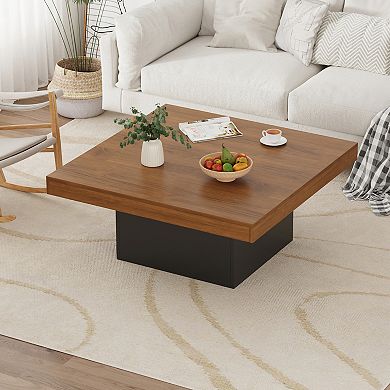 Modern 35" Square Coffee Table, 16-Color LED Light Accent Table, Practical Cocktail Table for room