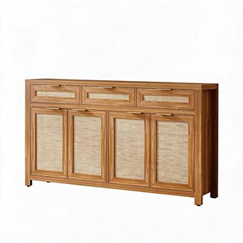 Farmhouse Buffet Sideboard Cabinet Storage Credenza with Rattan Panels, Adjustable Shelves