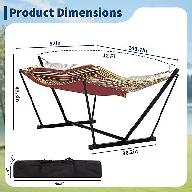 2 Person Outdoor Hammock with Stand, Heavy Duty Portable Double Hammock