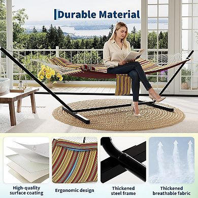 2 Person Outdoor Hammock with Stand, Heavy Duty Portable Double Hammock