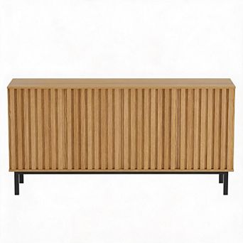 Modern Fluted Sideboard Buffet, 47.2 Inch Freestanding Storage Cabinet with Adjustable Shelf