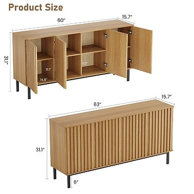 Modern Fluted Sideboard Buffet, 47.2 Inch Freestanding Storage Cabinet with Adjustable Shelf